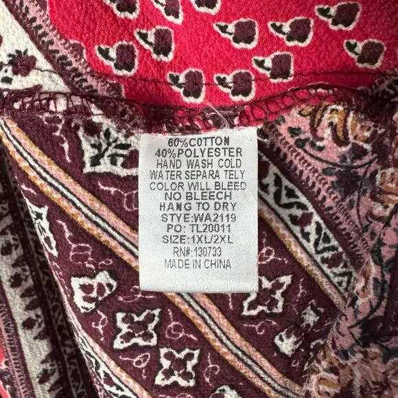 Umgee Mix Block Print Boho Patchwork Open Front Kimono Duster Plus Size 1XL/2XL - Picture 6 of 6